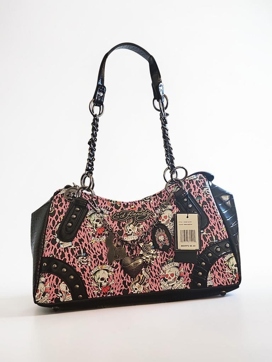 Ed Hardy Handbags - Nwt Ed Hardy Pink Skull Print Shoulder Bag
